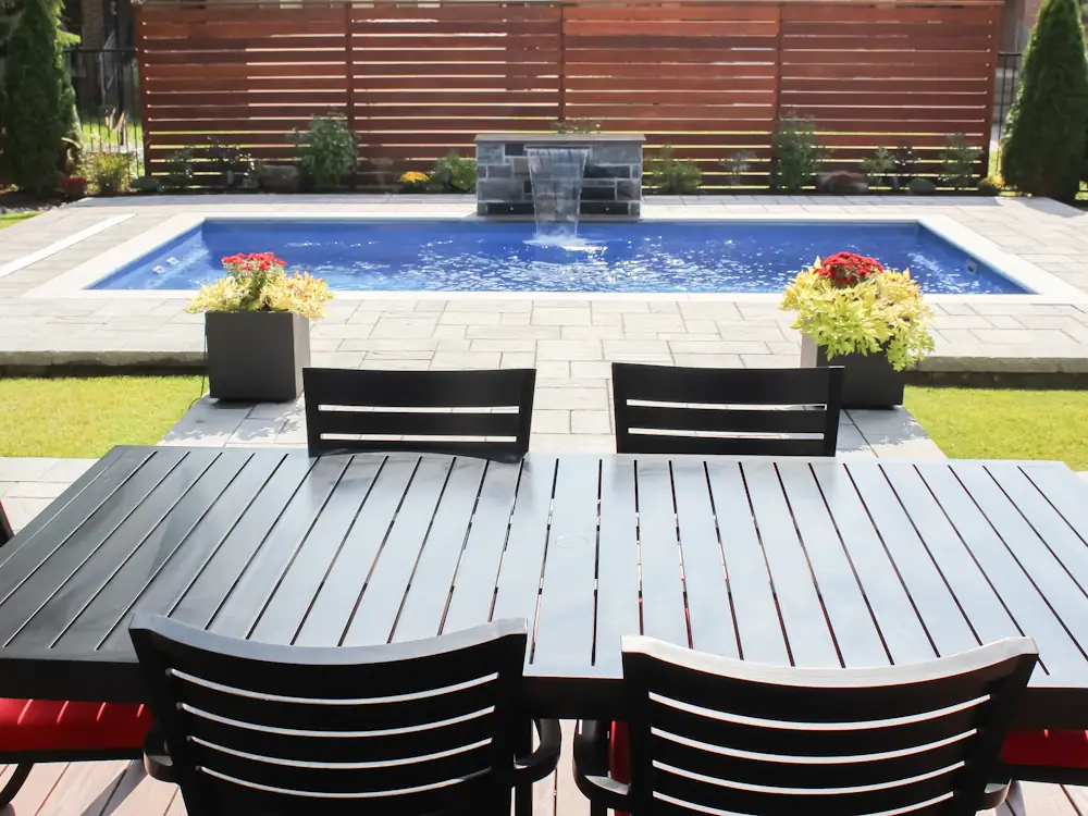 The Prosperity backyard fiberglass pool is the perfect addition to your new home